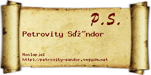 Petrovity Sándor névjegykártya